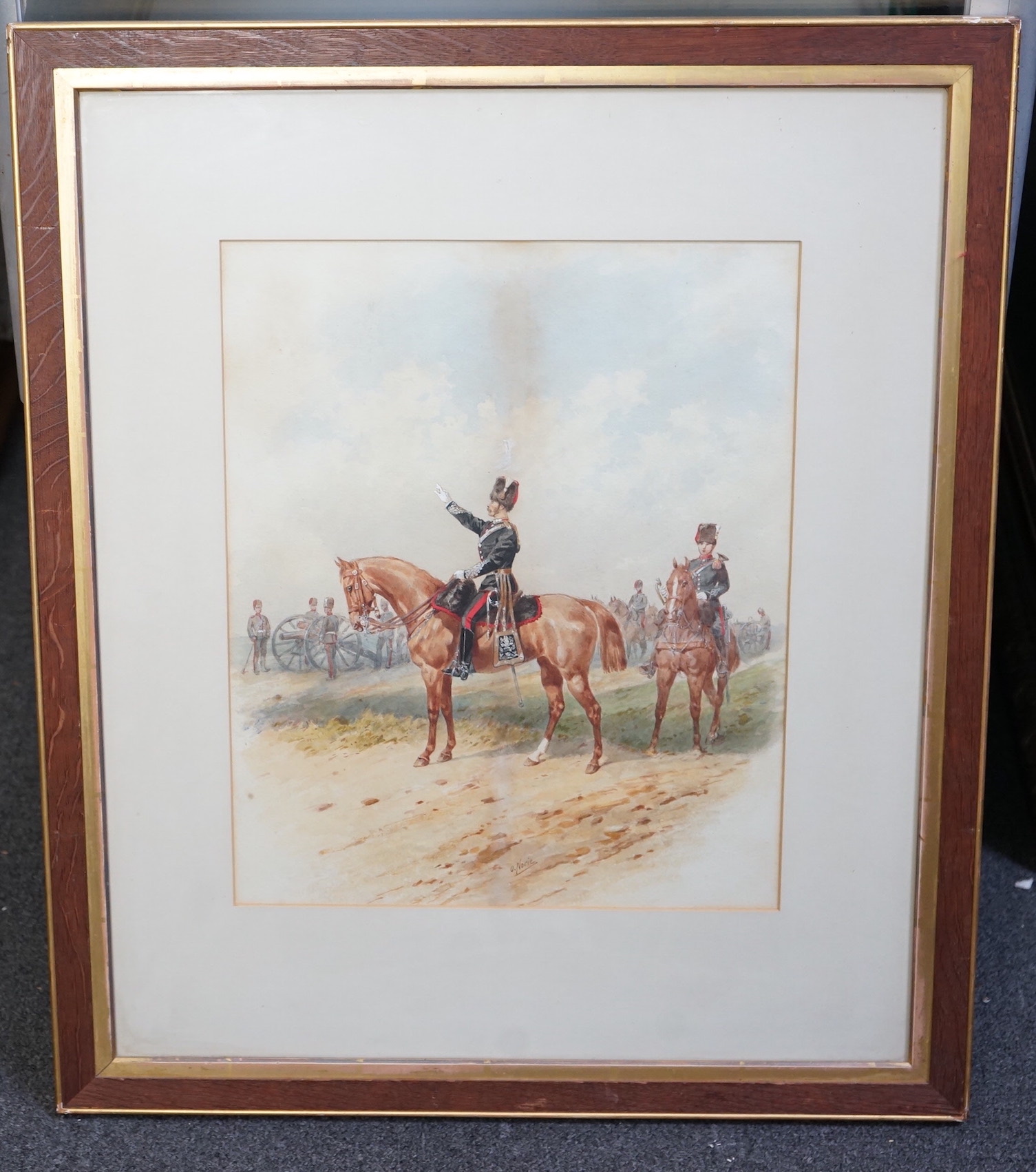 Orlando Norie (Belgian, 1832-1901), Mounted Officers of The Royal Artillery, watercolour, 40 x 32cm